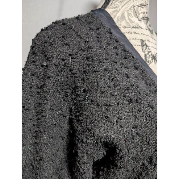Apt. 9 Women's Black Sweater Cardigan Sequins Nubby Knit‎ Mesh Strip Size 0X - Picture 3 of 8